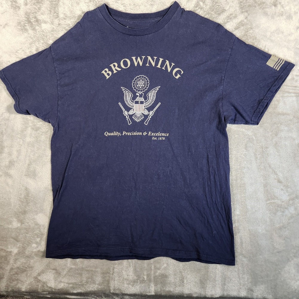 Browning‎ T-Shirt Mens XL Navy Blue Excellent Graphic Eagle American Flag Tee